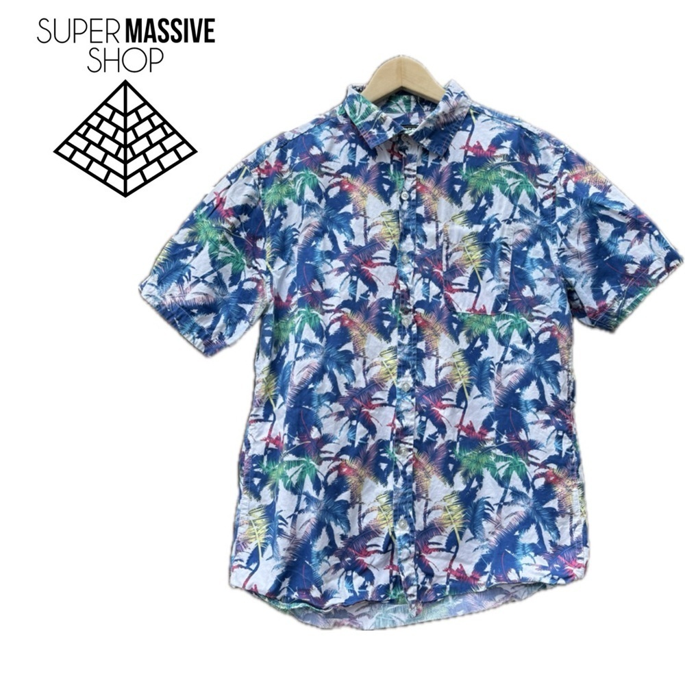 Super Massive Men’s Multicoloured palm tree pattern short sleeve button up Med
